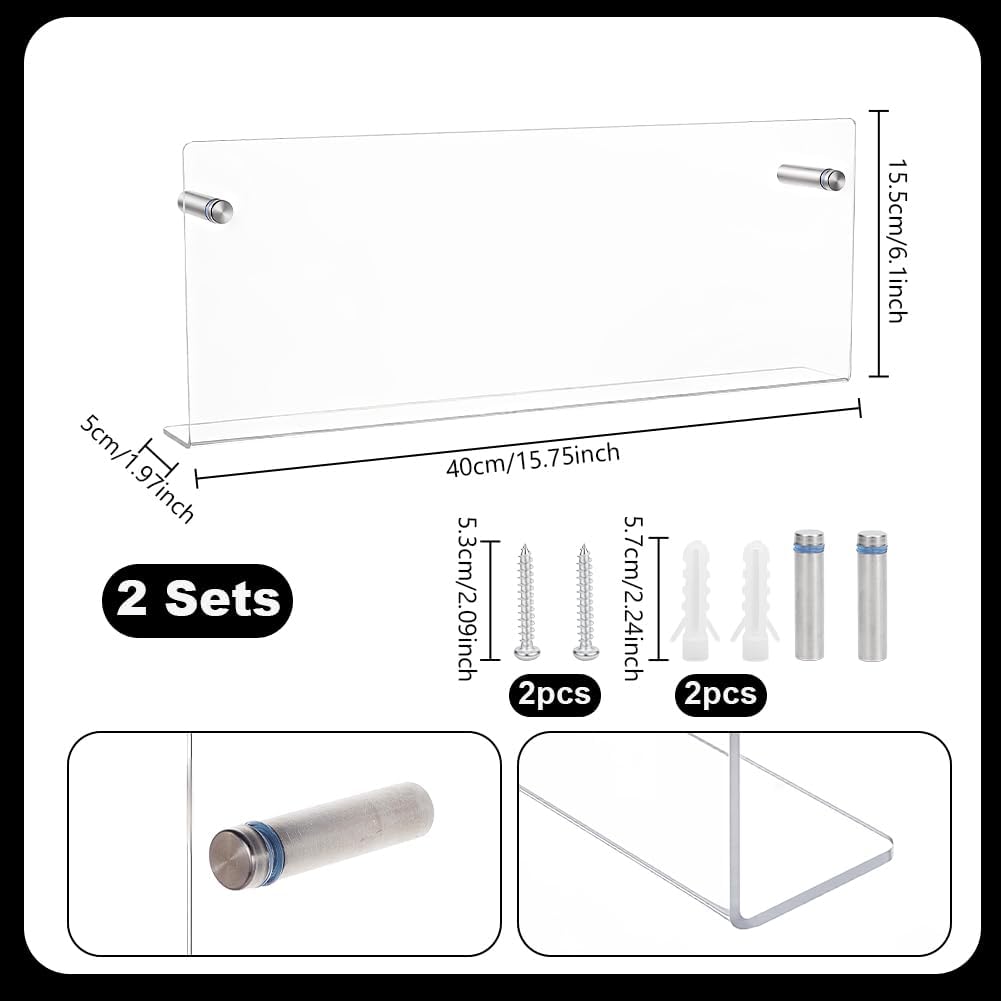 PH PandaHall 2 Set Clear Acrylic Magazine Holder, Floating Shelves Book Rack Wall Mount Hanging Bookshelf for Office Desk Home Decor Library Waiting Room Magazine Storage, 15.8"x6.1"