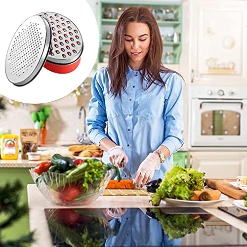 Cheese Grater with Container and Lid, Stainless Steel Box Grater with Storage Container, Grater with 2 Coarse and Fine Grater Plates, Kitchen Grater for Vegetable Cheese Chocolate Lemon (Red)