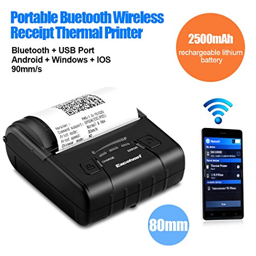 EXCELVAN E300 - Impresora térmica portátil de 80 mm Bluetooth inalámbrica para Android Windows, color negro