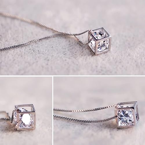 Miniatura 2 de Colgante de plata de ley 925 con forma de cubo de diamantes de corte redondo para mujer, chapado en oro blanco de 18 quilates