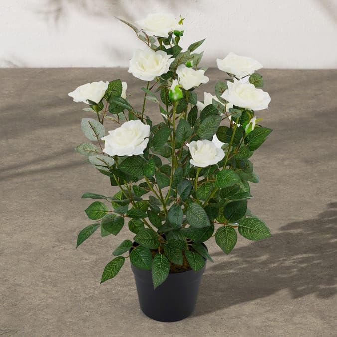 Biznest Artificial Rose Tree Weather and UV Resistant White and Pink Flowers Suitable For Both Indoor And Outdoor Decorative Plant Ideal For Patios And Garden 60 Cm Tall (White)