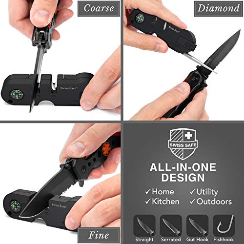 5-In-1 Pocket Knife Sharpener & Outdoor Survival Tool For Tactical Edc With Compass, Emergency Whistle And Coase Sharpening Edge For Camping, Hunting And Home Kitchen #TOP4