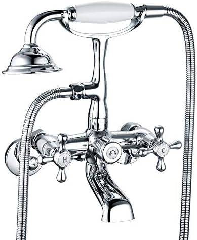 Wasserrhythm Clawfoot Tub Faucet with Shower Diverter Victorian Polished Chrome Faucet for Clawfoot Tub G1/2 Bathtub Faucet with Sprayer Wall Mounted