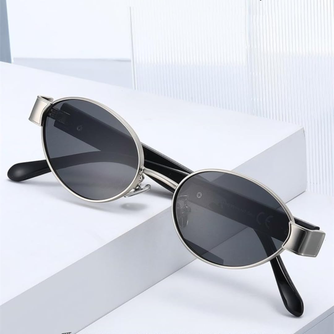 Lunettes de soleil en métal pour hommes et femmes, monture ovale tendance