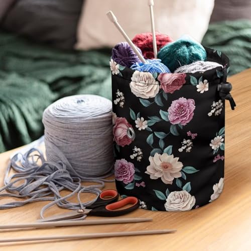 Image of Sellikakes Skein Ball Storage Yarn Holder, Purple White Flower Knitting Crochet Bag, Crochet Storage Organizer, Yarn Holder Store Skein Ball, Crocheting Needles Accessories
