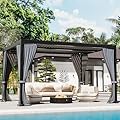 TXGDPIONEER Louvered Pergola 10'×13',Aluminum Frame with Adjustable Louvered Roof and Screen,Multifunctional Outdoor Pergola with Waterproof Curtains and Nets for Patio,Backyard,Deck,Black