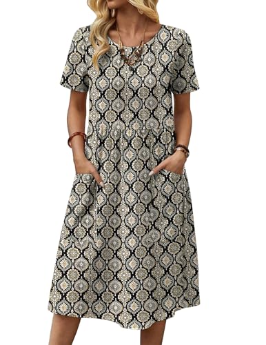 Image of Zeagoo Womens Summer Midi Dress Casual Short Sleeve A-Line Cotton Linen Dress Flowly Beach Tunic Sundresses with Pockets 2026