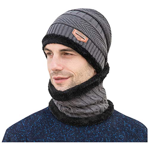 Gorro e gorro de tricô de inverno para homens, conjunto de gorro, cachecol masculino de malha com ca