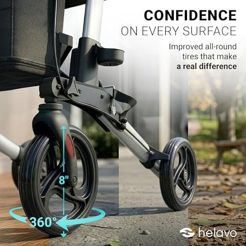 Image of Helavo Foldable Rollator with Seat - Lightweight Aluminum Rolling Walker for Seniors and Adults