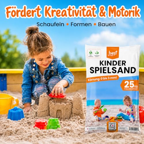 4myBaby GmbH - Spielsand 25kg | Quarz Sand für Sandkasten | Kinder Sand | Dekosand | Spielsand für Sandkasten | Keimfreier | Gewaschener Feiner Quarzsand | (25 kg Säcke)