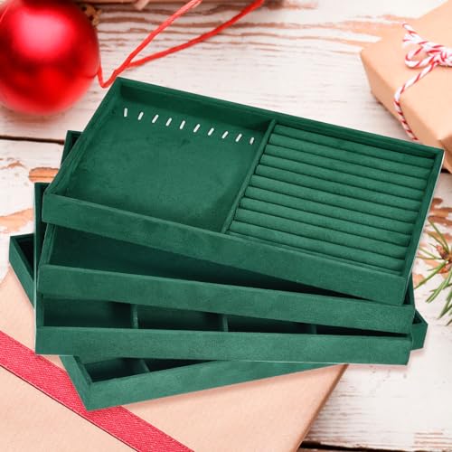 Plateaux à bijoux empilables uxcell en velours vert foncé avec couvercle pour bagues - 4