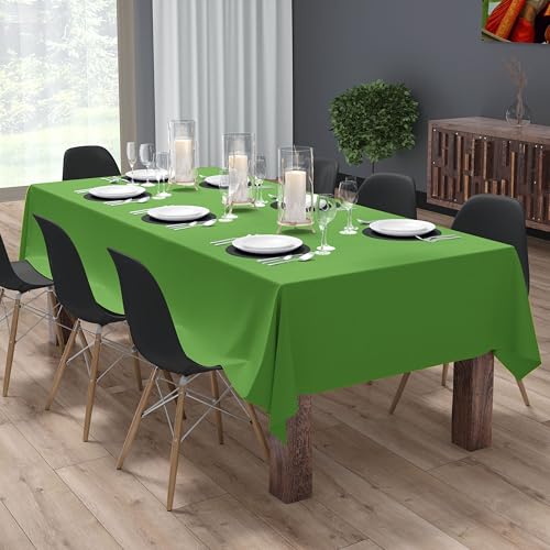 Image of HOME COLORS.IN Cotton Plain 8 Seater Table Cover - Machine Washable - Durable - Dining Table Cloth - 60 x 96 Inch - Green