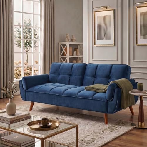 Image of Tarantino 3-Seater Convertible Sofa Cum Bed | Modern Tufted Upholstered Folding Sleeper Sofa for Living Room | High-Density Foam Comfort | Space Saving Couch Bed for Home (Blue)