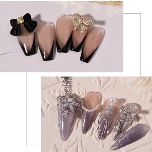 8 Pcs New 3D Bows Nail Art Rhinestones Full Diamond Bows Charms Nail Art Decoration In 2 Sizes, Super Flash Bow Rhinestones For Nail Art Decoration(Gold And Silver) #TOP3