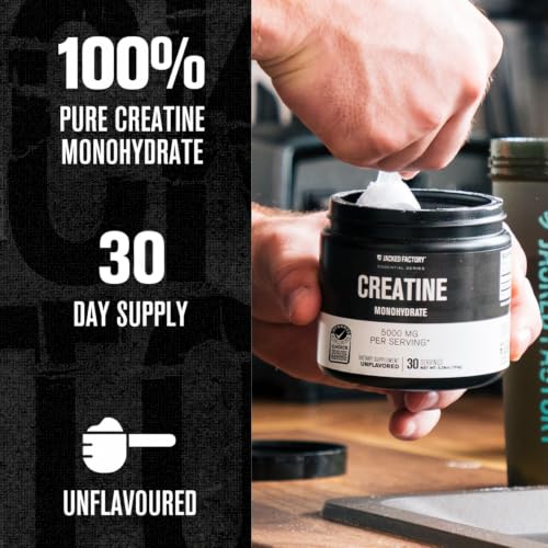 Image of Jacked Factory Creatine Monohydrate Powder 150g - 5g Daily Creatine Supplement for Men and Women, Vegan-Friendly, Third-Party Tested - 30 Servings, Unflavored