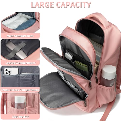 Image of Della Gao Laptop Backpack with Pencil Case, 15.6inch Pink Travel Backpack for Women, Water Resistant Computer Back Pack for Travel, Business, Work (S-Pink-Pencil Case)