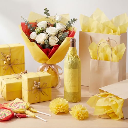 Image of woric 160 Sheets Yellow Tissue Paper Gift Bags 20 X 14 Inches Gift Tissue Paper Bulk for DIY Crafts Wrapping Sunflowers Bee Theme Birthday Party Decorations