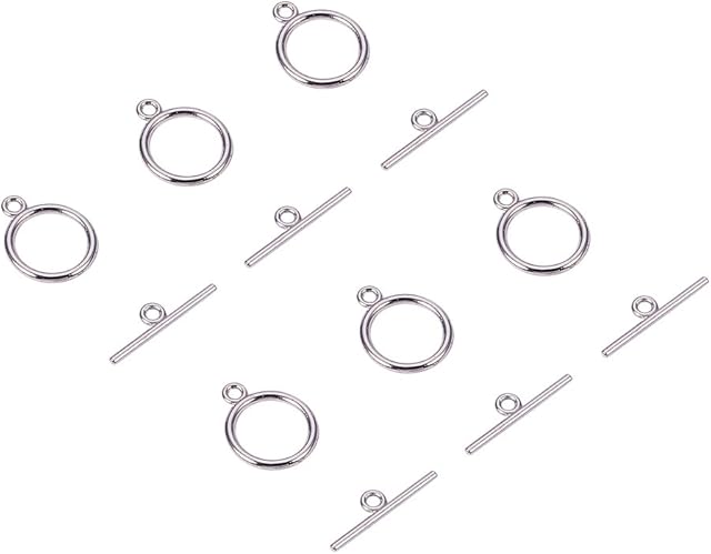 PandaHall 40 Sets Platinum Flat Round Tibetan Style Toggle Clasps for Jewellery Making