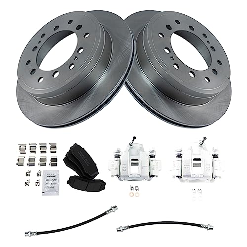 Image of TRQ Rear Brake Pad and Rotor Set Semi Metallic Rotors Calipers Hoses | For 2014 Toyota FJ Cruiser