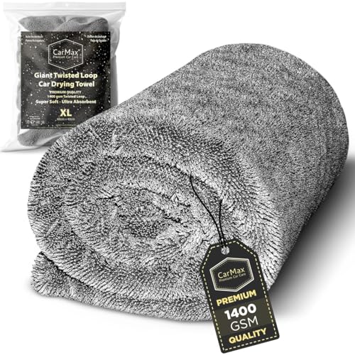 CarMax® - Toalla de Secado para Coche de Microfibra Twisted Loop – Alta Absorción – Secado sin Marcas – Segura para Pintura y Cristales (XL - 60cm x 40cm)