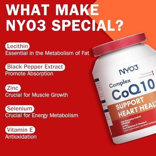 NYO3 Coenzima Q10 Softgel Per Proteggere La Salute Cardiaca Migliorare l’ Immunità Aggiungere Fosfolipidi e Piperina Nera VE e Zinco Buona Purezza di Assorbimento Elevato Contenuto Nutritivo 120mg
