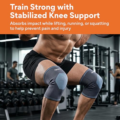 Image of FOVERA Knee Cap for Men & Women, Knee Compression Sleeve for Pain Relief, Workout, Support and Pain Relief During Sports, Gym, Squats, Running (Size - M, Grey, 1 Pair)