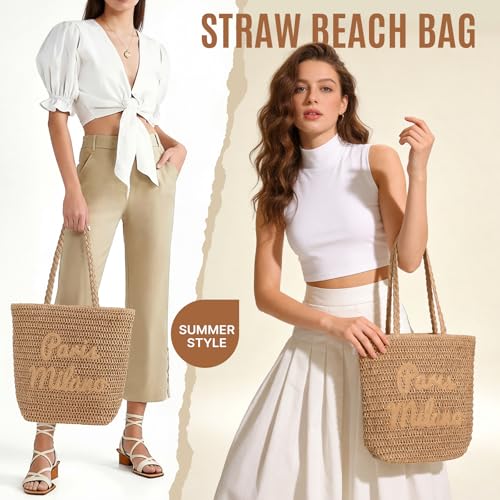Bolso de playa grande para mujer tejido de paja miniatura 4