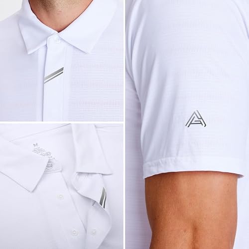 SAMERM Golf Shirts for Men Super Stretch Jacquard Dry Fit Golf Polo Moisture Wicking Short Sleeve Polo Shirts for Men,White L — view 2