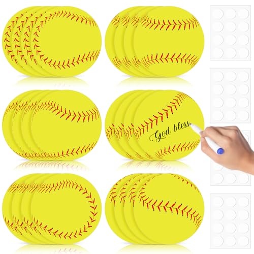 Image of TaoBary 24 Pcs 7.09in Softball Cutouts in 6 Design Paper Softball Poster Bulletin Board Decorations with 48 Pcs Glue Point for Sport Theme Party Birthday Baby Shower Tournament DIY Wall Banner Decor