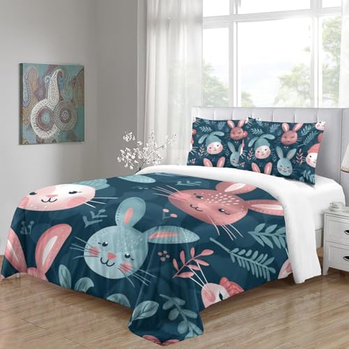 Housse de couette lapin imprimé 3D microfibre premium 260x220cm pour lit double ado - 5