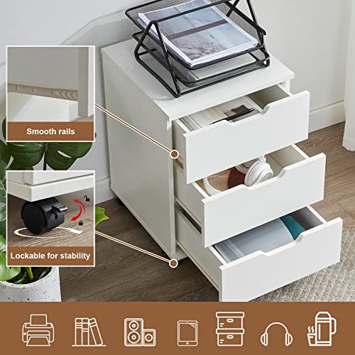 Soohow 3 Drawer File Cabinet Small Cabinet With Drawers, Wood Filing Cabinet Storage Cabinet With Drawers Wheels File Cabinets For Home Office Rolling File Cabinet For Under Desk Makeup Dresser White #TOP2