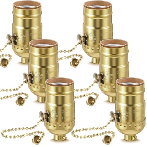 6 Pcs Pull Chain Lamp Socket Replacement,Gold