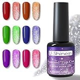 U-Shineing 15ml Glitter Top Coat, Diamond Top Coat Gel Reflective No Wipe Nail Top Coat Sparking No