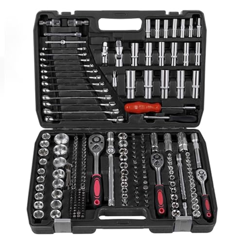 RITHRY Profi Steckschlüsselsatz 1/4 + 3/8 + 1/2, Knarrenkasten mit Umschaltknarren, Stecknüssen bis 32 mm, E-Torx, Tiefbett- & Zündkerzen-Stecknüssen, Werkstatt-Set, 216-teilig