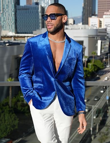Image of COOFANDY Men's Velvet Blazer Notched Lapel Velour Suit Jacket One Button Tuxedo Jackets for Wedding Prom Party Dinner