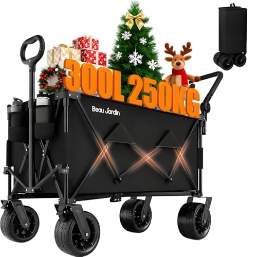 BEAU JARDIN XXL Klappbarer Bollerwagen – 300L 250KG Tragfähigkeit,...