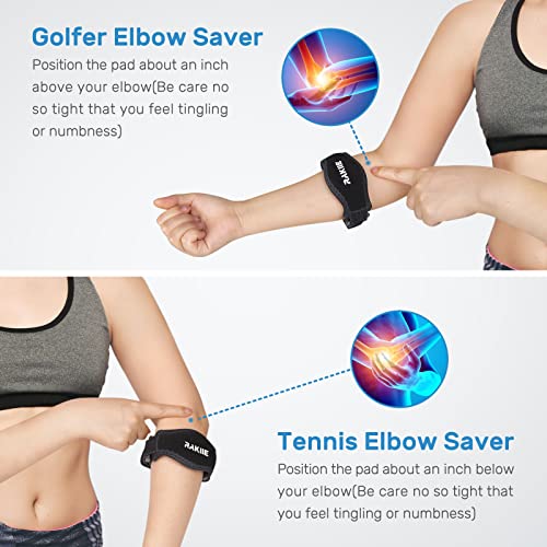 Image of Rakiie Tennis Elbow Brace 2 Pack, Comfortable Tendonitis Elbow Brace with Freely Adjustable Straps, High Durability Golfers Elbow Brace for Men Women, Arm Strap for Tendonitis, Dark Blue
