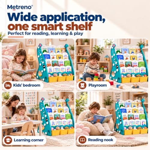 Image of Kids Bookshelf and Toy Storage Organizer with Storage Montessori Book Rack for Kids Room Book Shelf Organizer for Children, Toy Organizer Rack for Playroom, Nursery (Green, Medium)