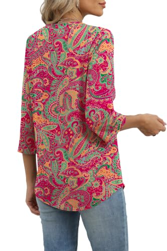 Image of XIEERDUO 3 /4 Length Sleeve Womens Tops V Neck T Shirts Both Side Buttons Blouses Business Casual Outfits Loose Fit