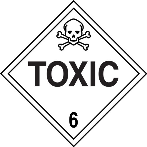 Image of Accuform MPL606VP25 Plastic Hazard Class 6 DOT Placard, inchToxic 6 inch with Graphic, 10-3 /4 inch Width x 10-3 /4 inch Length, Black on White (Pack of 25)