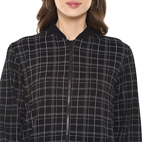 Image of PINACOLADA Mandarin Collar Black:Grey Checks Stylish Casual Jacket