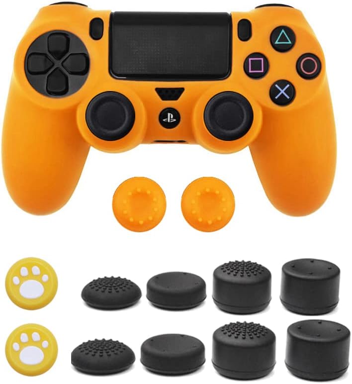 Soft Silicone Protective Case Cover for PS4 Case Controller Grip Covers for Dualshock 4 for Playstation 4 Gamepad Caps Game Controller Cases(Orange)