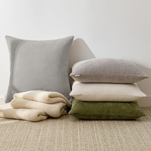 Image of a moment Pack of 2 Decorative Chenille Throw Pillow Covers with Twill Cushion Covers for Sofa Living Room Couch Bed 24x24 Inch Grey