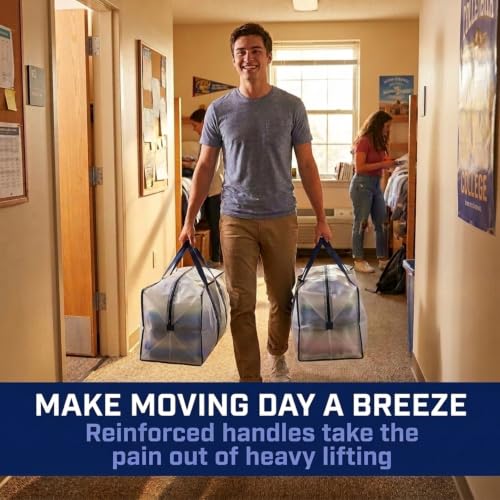 Image of BOX USA 4-Pack Moving Bags with Strong Handles & Zippers - Heavy Duty Extra Large Packing Bags for Storage, Moving Boxes, Dorm & College Supplies, Clear