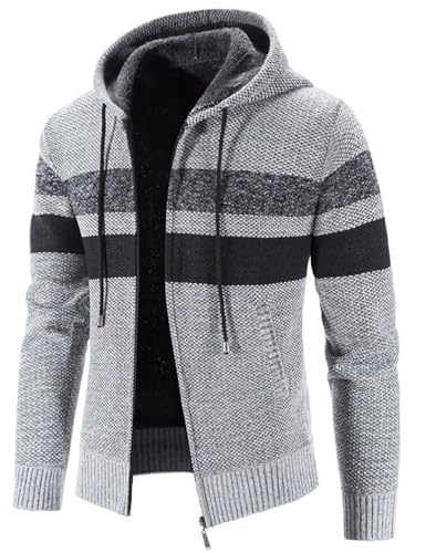 Image of Kinkia Men's Zip Up Hoodies Casual Long Sleeve Full Zipper Sherpa Fleece Lined Knit Cardigan Sweater Jacket with Pockets