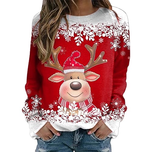 Weihnachtspullover Damen Langarmshirt- Winter Pullover Weihnachten...