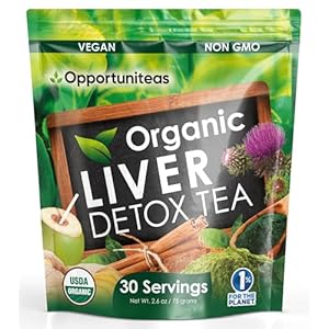 Opportuniteas Organic Liver Detox Tea Powder – Matcha Green Tea, Milk Thistle, Coconut Water, Spirulina, Ginger, & Cinnamon – Boost Energy, Feel Better – Liver Care Support Supplement, Vegan, Non GMO
