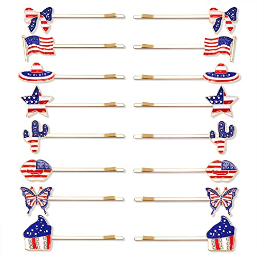 Nlcac16 Pack American Flag Hair Bobby Pins Enamel Cactus Usa Flag Stars Patriotic Hair Clips 4Th Of July Hair Accessories For Women Girls #TOP13
