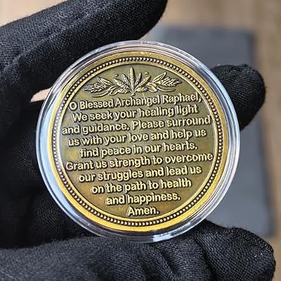 Archangel Raphael Healing Coin with Prayer Spiritual Protection Token, Motivational Challenge Coin for Peace and Guidance