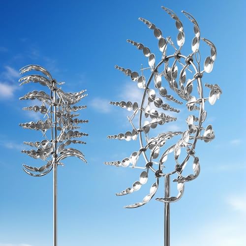 Einzigartige und Magische Metall Windmühle SGZIOO Edelstahl Magische Windmühle Wind Spinner Garten 3D Windrad Garten Metall für Patio Rasen Dekoration Silber